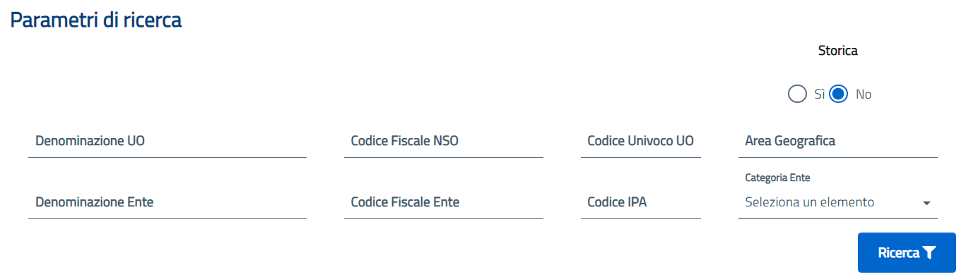 Parametri di Ricerca Nodo Smistamento Ordini